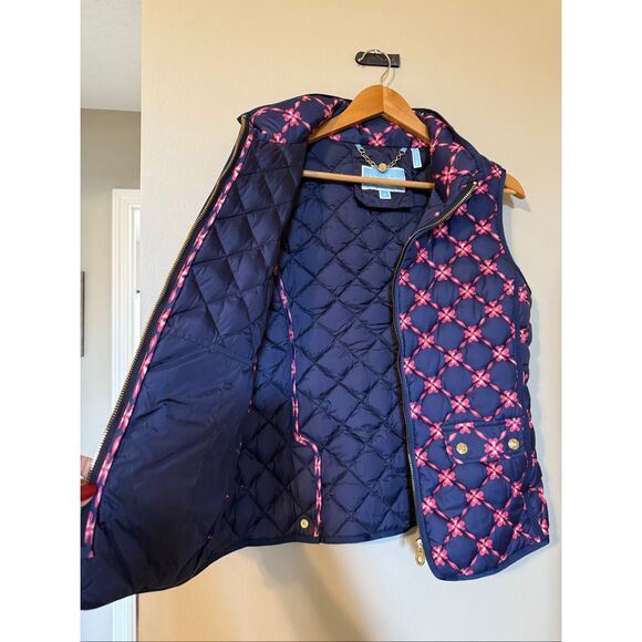 Draper James Size M Quilted Puffer Vest Blue Pink Floral Preppy Casual Layer - Picture 5 of 8